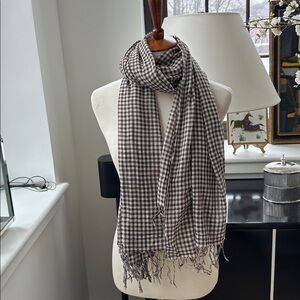 Dosa Linen Scarf/Wrap Brown-White-Purple 38” x 68”